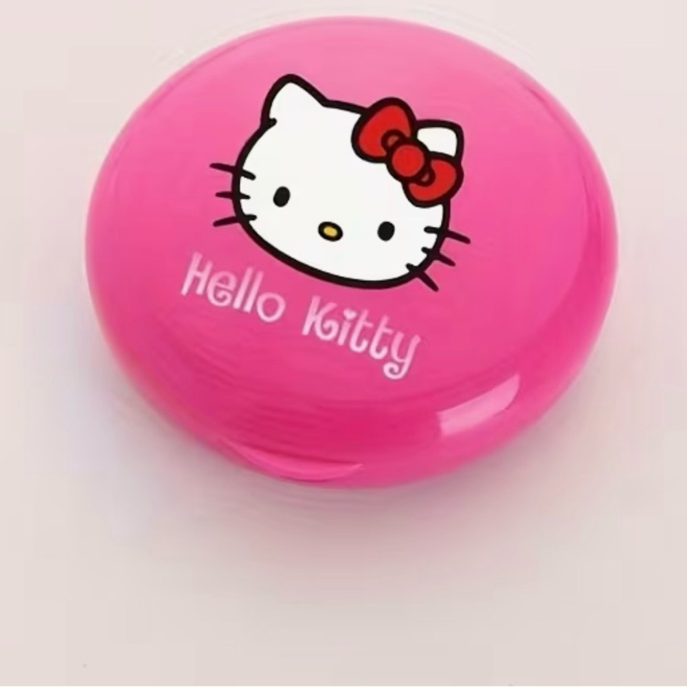Hello Kitty Pink Glossy Compact pill case with Red Bow Graphic